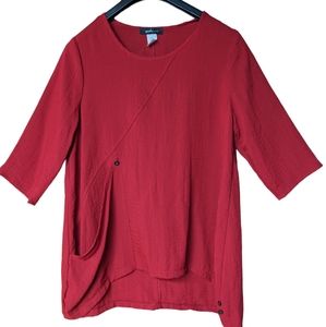 Yushi Red Lagenlook Top Size Medium Style #1586